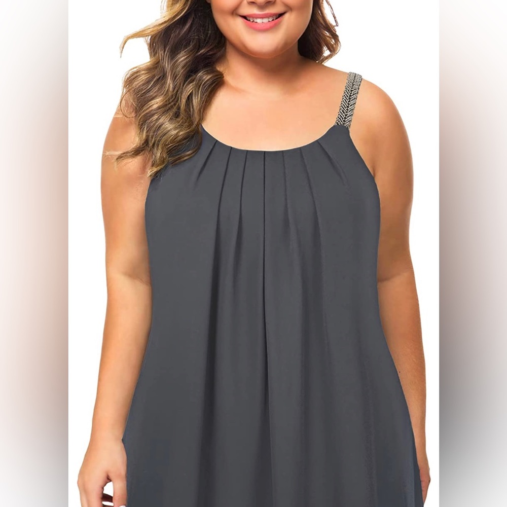 MANER Women's Cami Casual Pleated Chiffon Tank Top with Beaded Strap